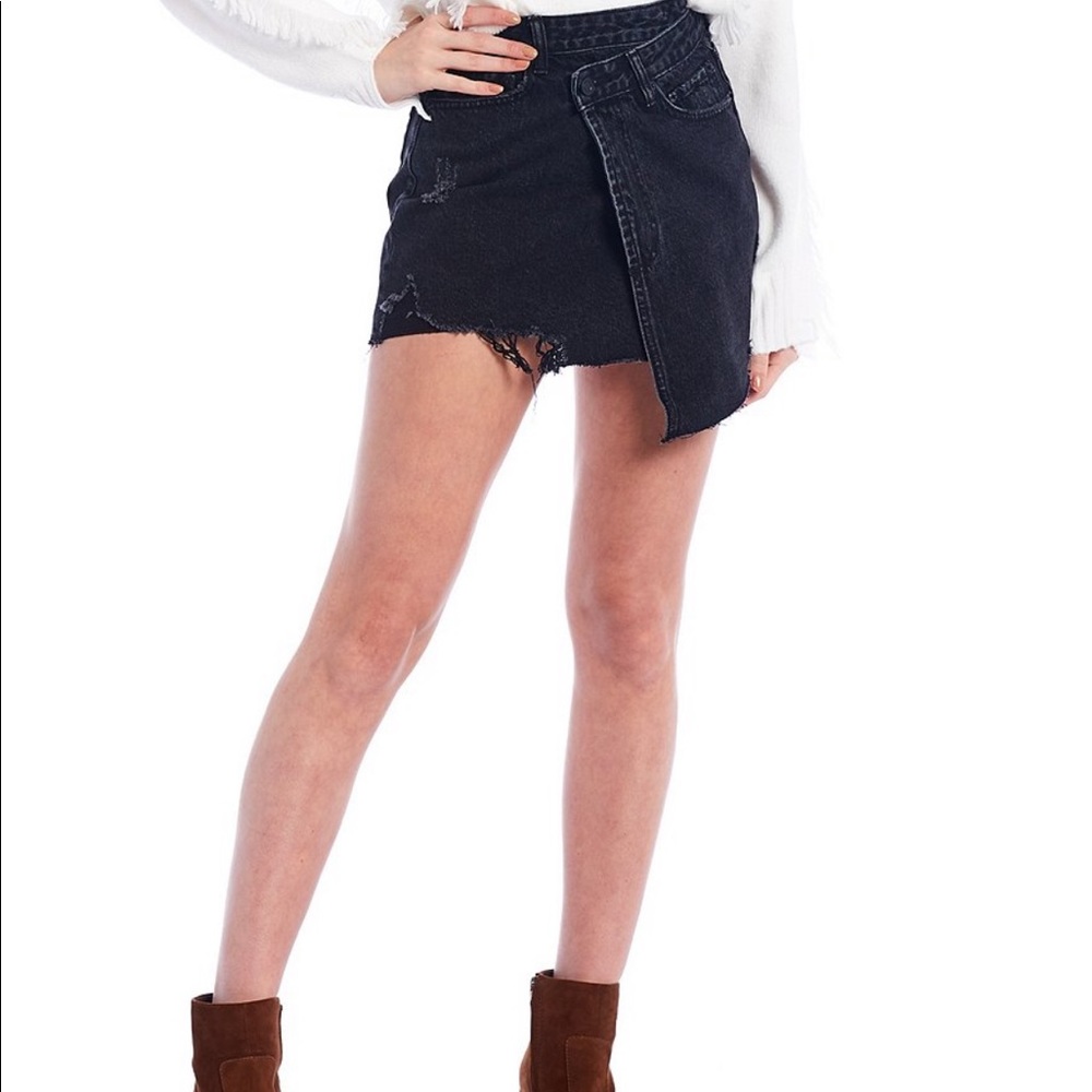 NEW Gianni Bini Jenn Asymmetric Denim Skirt Crisscross Jeans